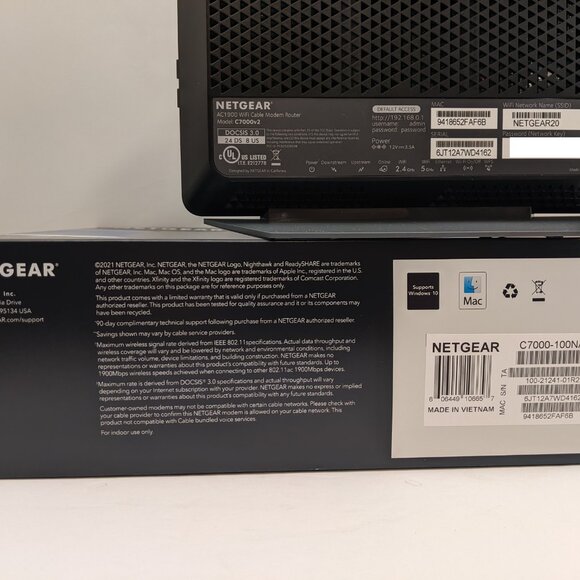 NETGEAR AC1900 Nighthawk DOCSIS 3.0 1.9Gbps Cable Modem + WiFi Router | C7000v2 - Picture 10 of 15